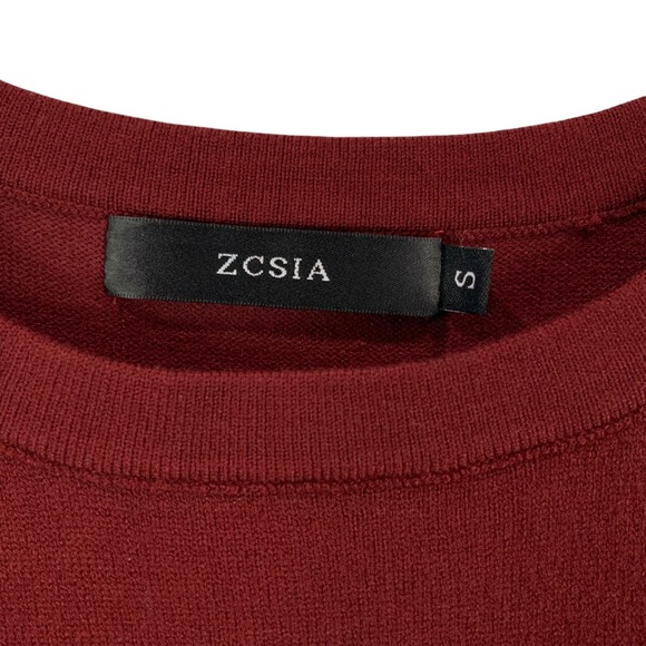 ZCSIA Burgundy Knit Sweater Dress Long Sleeve Wrap Waist Puff Sleeve Size S - Picture 3 of 5